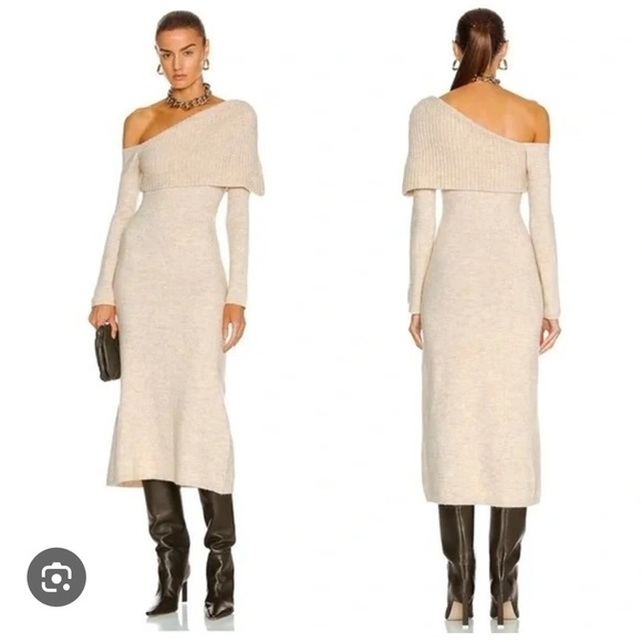 cult gaia Dresses & Skirts - Cult Gaia Beige Off-Shoulder Sweater Dress